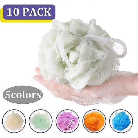 10er-Pack Duschschwämme, mehrfarbige Netz-Duschbälle, wiederverwendbare Duschschwämme für Damen und Herren (1/2)