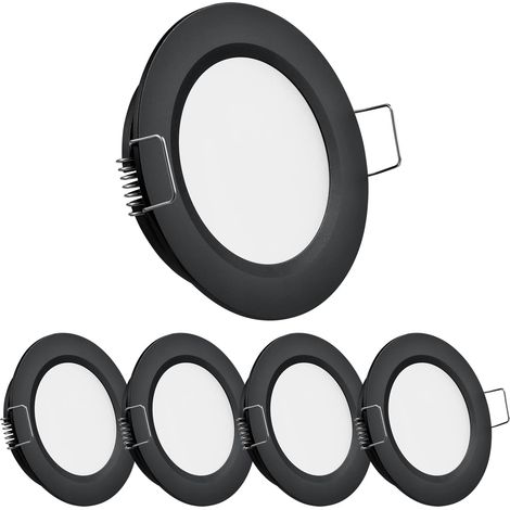 4 x Spot LED Encastrable 12V Noir, Plafonnier Encastré Extra Plat 5000K Dimmable pour Camping-car Bateau Caravane Van Trou 58-63mm IP64 Blanc Froid (1/5)