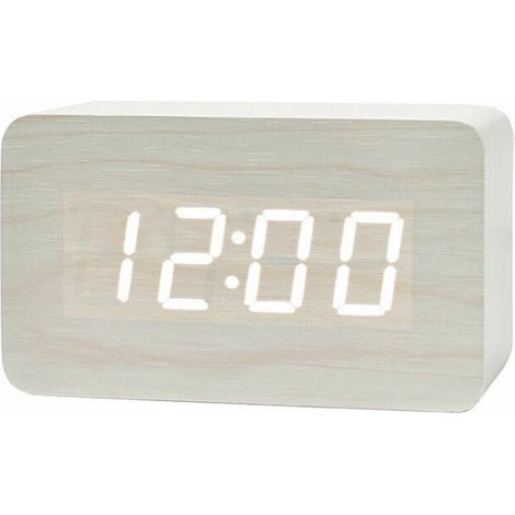Digitaler Wecker aus Holz, einstellbare Helligkeit, Sprachsteuerung, LED-Uhr, rechteckige Anzeige, Zeit, Temperatur, Heimdekoration (1/3)