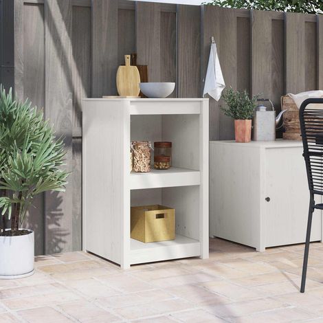 Armoire de cuisine 2 étagères en pin massif blanc 55 x 55 x 92 cm - PANGIVO (1/5)