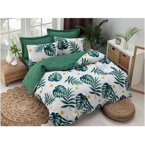 Bettwäsche - 1 Bettbezug 220 x 240 cm + 2 Kissenbezüge 60 x 60 cm - 65% Baumwolle, 35% Polyester - Grün (1/3)