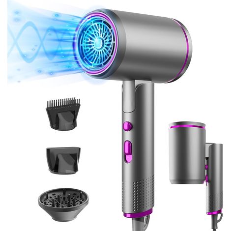 Seche Cheveux, 2400W Sèche-Cheveux Pliable, Ionique Sèche-cheveux 2 Chauffage/3 Vitesses, 3 Accessoires Diffuseur, Buse, Peigne, pour Salon, Domicile, Voyage (1/5)