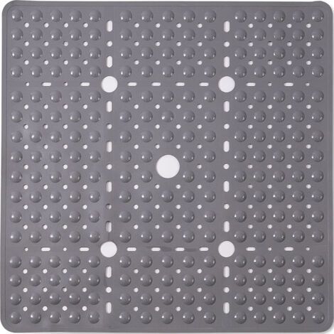 Tapis de Douche Antidérapant, Carré Tapis de Bain 69x69cm sans BPA, Tapis de Baignoire Résistant à la Moisissure et Lavable en Machine, gris (1/5)