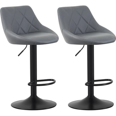Set of 2 Bar Stools, Height Adjustable Swivel Barstools, Counter Stools with Backrest, Faux Leather Seat, Footrest and Metal Base for Home, Kitchen and Restaurant Stanley GREY (1/5)
