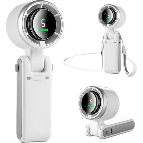 1800mAh Mini Ventilateur Portable, Petit Ventilateur de Poche/Bureau/Cou Vitesses Puissantes&Moteur Sans Balais, Ventilateur Rechargeable pour Camping, Sport, Voyage-Blanc Ivoire (1/5)