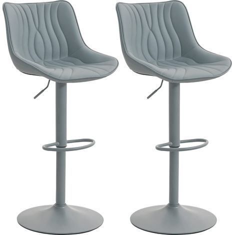 Lot de 2 Tabourets de Bar Réglables avec Dossier, Assise Simili Cuir, Structure en Acier et Repose-pieds, Gris (1/5)