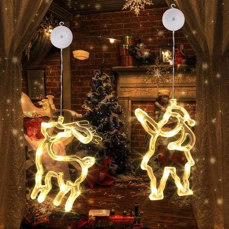Set Guirlande Lumineuse Fenêtre Noël, 2 Rideaux Lumineux LED pour Décoration Intérieure Noël, Lumière de (1/5)