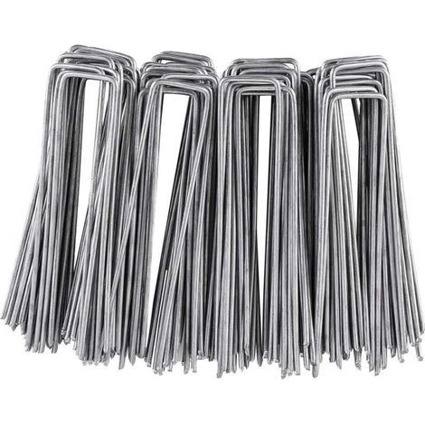 Lot de 100 piquets de Fixation, 150 MM de Long, 25 MM de Large, diamètre 3 MM, en Acier galvanisé, en Forme U, pour Toison Anti-Mauvaises Herbes, Tuyau d'arrosage, Clôture et Filet-Fei Yu (1/5)