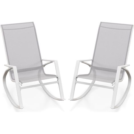 2 Pieces Patio Rocking Chairs Outdoor Sling Fabric Rockers w/ Backrest