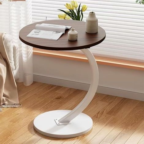 Table d'appoint, petite table de chevet, table de nuit ronde pour canapé, tables d'appoint pour salon, petite pièce, canapé (marron foncé + blanc) (1/5)