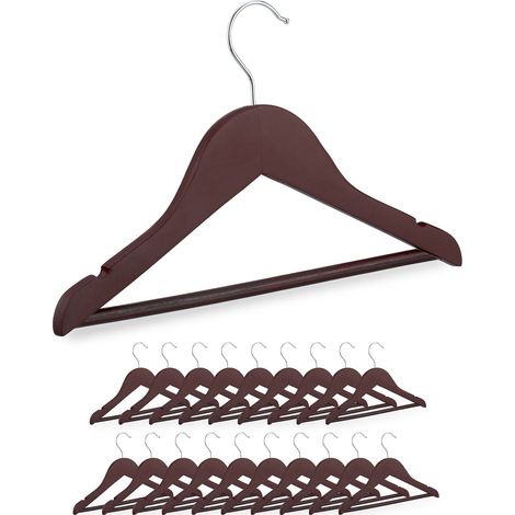 Relaxdays Children's Clothes Hangers, Set of 20, Wooden, Swivel Hook, with Bar & Notches, 19 x 30.5 x 1 cm, Brown