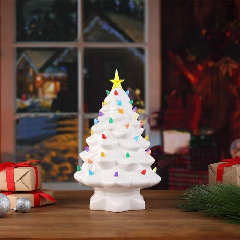 Sapin de Noël en résine miniature raffinée figurines décoration festive pour fenêtre table jardin 30 cm blanc (1/4)