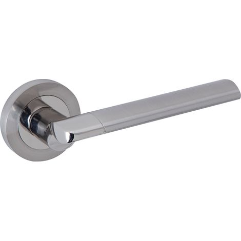 Manilla puerta níquel combinado aluminio roseta redonda 52mm bajo uso (1/5)