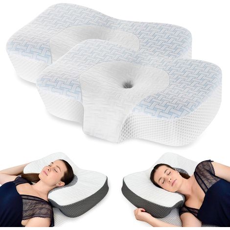 Lot de 2 oreillers cervicaux en mousse à mémoire de forme pour dormir sur le côté, oreillers orthopédiques pour dormeurs sur le dos et le ventre, oreiller ergonomique réglable pour soulager la (1/5)