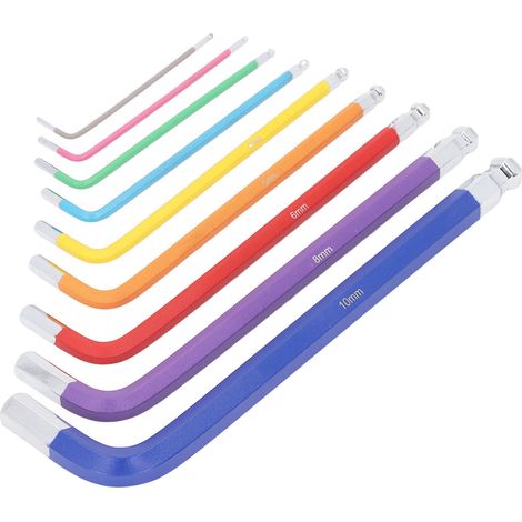 Lot de 9 clés Allen CRV antidérapantes codes couleur à embout sphérique pour réparation domicile et entretien industriel (1/5)