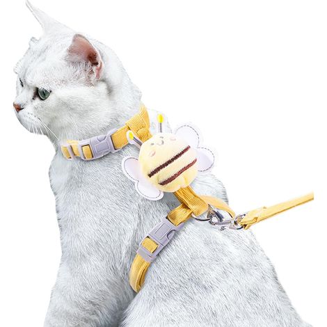 Harnais et laisse pour chat extérieur voyage promenade anti-fuite doux sûr réglable chaton chiot petite sangle kitty ailes d'abeille jaune mignon (1/5)