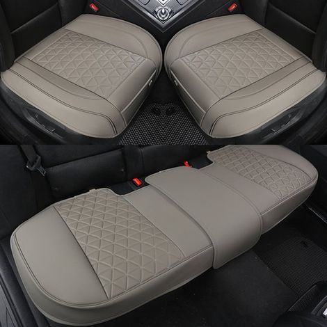 Set di 3 coprisedili per auto - Coprisedili anteriori e posteriori in similpelle PU con fondo antiscivolo e design trapuntato triangolare Compatibilità universale con il 90% dei veicoli, set da tre p (1/5)