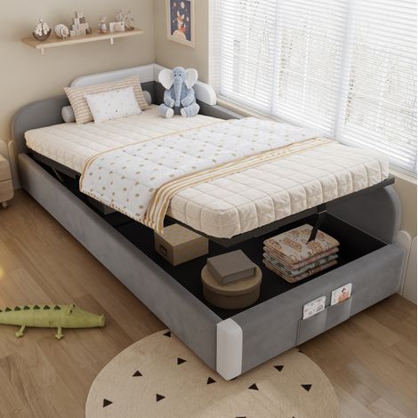 Letto singolo contenitore per bambini 90x200 velluto OKMYHOME (1/5)