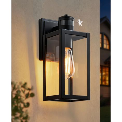 Applique Murale Exterieur Détecteur de Mouvement, E27 Lanterne Murale Lampe Extérieur, Noir IP44 Luminaire Exterieur Mural avec Capteur de Mouvement pour Porte d'entrée, Jardin (1/5)