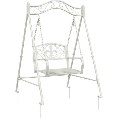Banc suspendu en acier, 113 x 121,5 x 168 cm, blanc antique. (1/5)