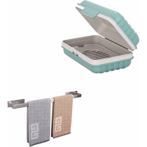 royaluxe -"Solutions d'hygiène pratiques : porte-savon de voyage étanche et barre porte-serviettes de salle de bain autocollante pour une expérience de voyage et de salle de bain propre et organisée" (1/3)