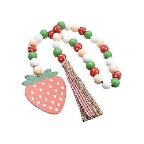 Guirlande de perles en bois de fraise, plateau à étages décoratif avec pompons, style rustique campagnard. (1/2)