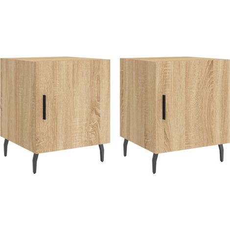 Conjunto de 2 mesitas de noche con compartimento con puerta 40 x 40 x 50 cm madera contrachapada color roble y hierro DEC035273