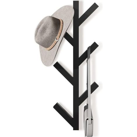 Schwarze, vertikale Wandgarderobe aus Metall – 41 cm, 6 stabile Haken für Mäntel, Jacken und Accessoires
