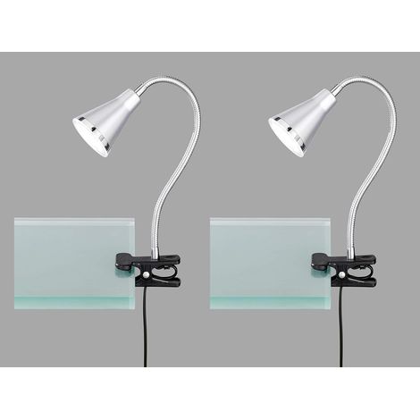 LED Klemmleuchten 2er SET 1 flammige Kunststoff Schwanenhalslampe in Silber (1/5)
