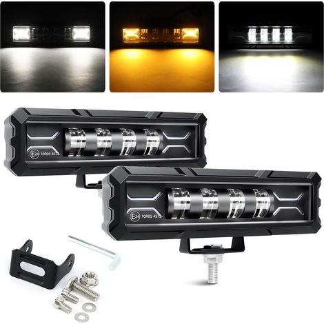 2PCS Phare de Travail LED 12V 24V 6" 36W E24 Barre Rampe 4x4 Avec feux de jour blancs et clignote ambre Longue Portee LED pour 4x4 Moto Off-road Voiture Camion Tracteur SUV ATV (1/5)