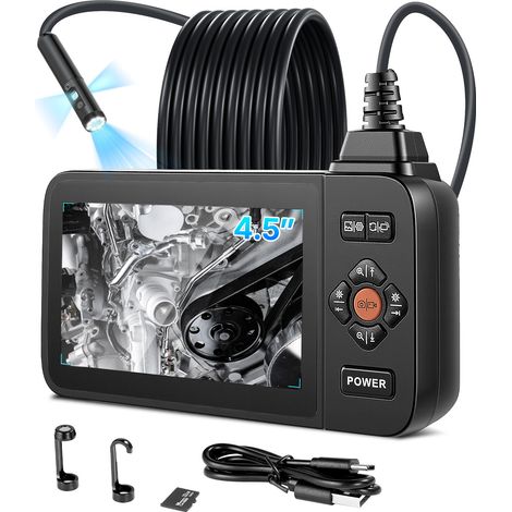 VEVOR Endoscopio Articolato a Tripla Lente, Telecamera Endoscopica Industriale con Luce, Schermo IPS HD da 4,5'', Zoom 8x, Batteria da 3000 mAh, Cavo Impermeabile IP67 da 5 m, per Auto e Idraulica (1/5)