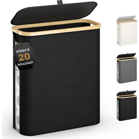 42L Rangement Papier Toilette avec Couvercle et Fenêtre de Visualisation, Toilette en Bambou Imperméable, Rangement Pliable pour Salle de Bain, Space-Saving Collapsible Design Noir (1/5)