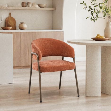 Chaise salle manger avec accoudoirs chenille orange OKMYHOME (1/5)