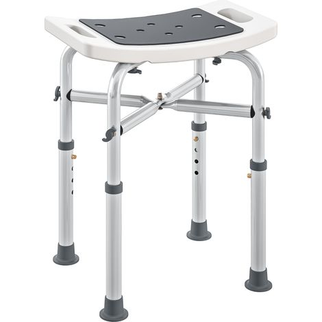 Tabouret de douche HOMCOM chaise de douche - assise rembourré et réglable, patins à ventouses antidérapants, en aluminium gris