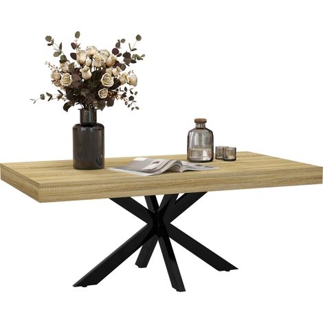 Table Basse Rectangulaire Métal Noir et Bois Style Industriel 110x60x45cm Parfaite pour Salon ou Bureau Moderne (1/5)