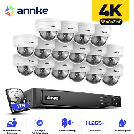 ANNKE 16×Dome Cameras EXIR 2.0 Night Vision,IP67 Weatherproof,6 Channel PoE NVR with 24/7 Surveillance Recording,Built-in Mic & SD Card Slot - 4TB HDD (1/5)