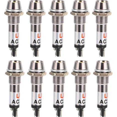 Lot de 10 voyants lumineux AC 220V, trou de montage de 8 mm, alimentation.