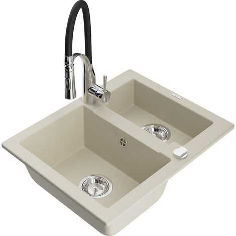 Mexen Carlos lavello in granito 1,5 vasca con rubinetto da cucina Aster, beige - 6518-69-73450-07 (1/5)