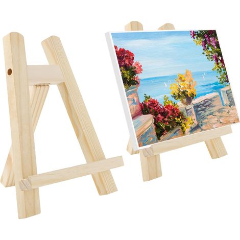 Set mit 2 Mini-Staffeleien aus Holz (15 x 20 cm) – Kleine Tischstaffelei – zum Präsentieren von Gemälden, Zeichnungen und Fotos