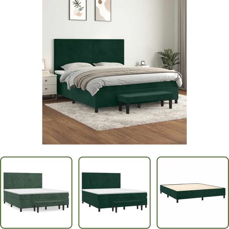 Matratze - Boxspringbett mit Matratze Dunkelgrün 160x200 cm Samt (1/5)