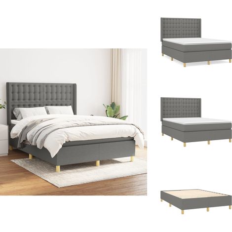 Boxspringbett mit Matratze Dunkelgrau 140x200 cm Stoff - Boxspringbett - Doppelbett - Bettenrahmen - Lattenrost - Matratze (1/5)