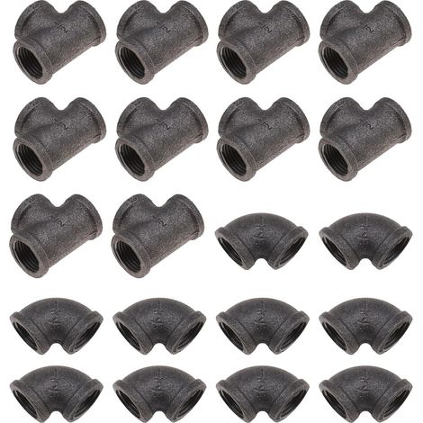 20x 1/2 Pouce Coude Tee Combo Ensemble Rétro En Fonte Malléable Raccords De Tuyaux Filetés Pour Tuyau Porte-Serviettes Étagères Vêtements Airer Meubles Accessoires Décoratifs (1/5)