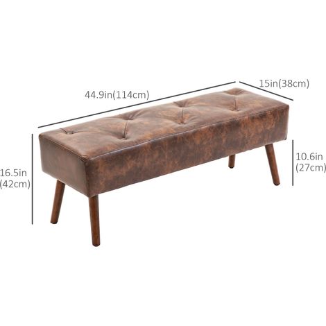 Banc de chambre en cuir PU capitonné marron avec pieds en bois, idéal pour le salon et la décoration intérieure. (1/5)
