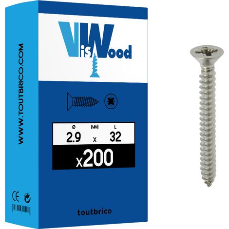 200 vis tole 2.9x32mm fraisée Pz inox A2 Viswood (1/2)