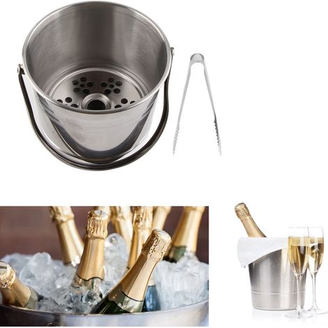 Seau à champagne en acier inoxydable de 1 litre avec séparateur de glace, seau à vin, seau à glaçons, seau à granulés de glace, seau à bière de bar (1/5)