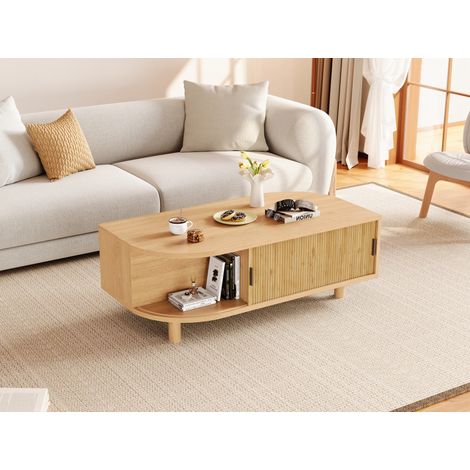 Couchtisch 100×50×35 cm in Natur-MDF mit 2 Schiebetüren – MEUBLIV (1/5)
