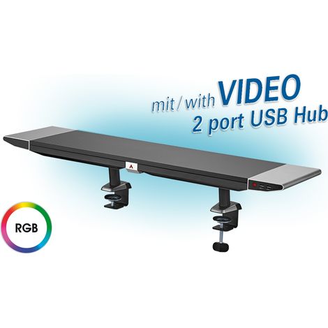 mywall Soporte para monitor HT44L con iluminación RGB y fijación de pinza, elevador de monitor con 2 cajones y 2 puertos USB 2.0, soporte de pantalla para pantallas y ordenadores portátiles, carga