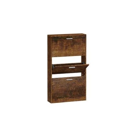 Armoire à chaussures en bois Puerto L59xH108xP17 – 3 portes rabattables-Marron fumé (1/5)