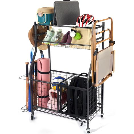 Organisateur d'équipement sportif pour garage, support de rangement pour ballons de grande capacité, chariot à roulettes pour ballons (intérieur et extérieur) (1/5)