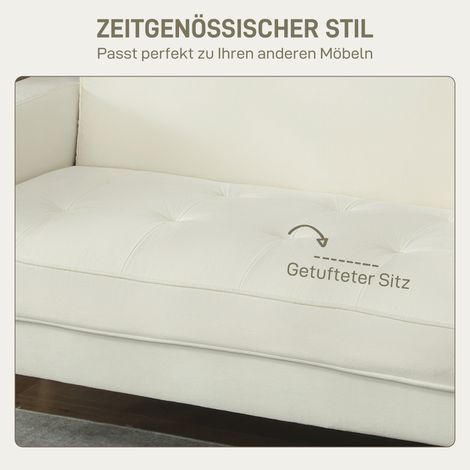Canapé 2 places, sofa double en tissu avec pieds en bois caoutchouc, canapé rembourré pour salon, chambre, blanc crème (1/4)